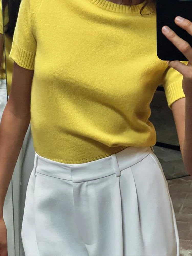 American Style Simple All-match Round Neck Short Sleeve Sweater