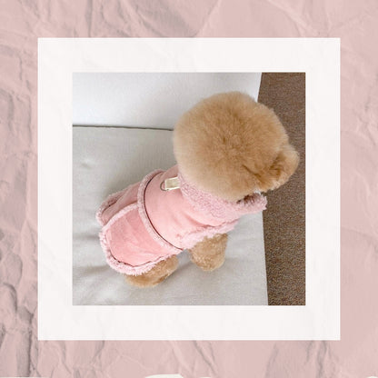 Pet Coat for Fall & Winter with Leash Attachment – Warm Jacket Vest for Small & Medium Dogss(Brown, White, Pink)