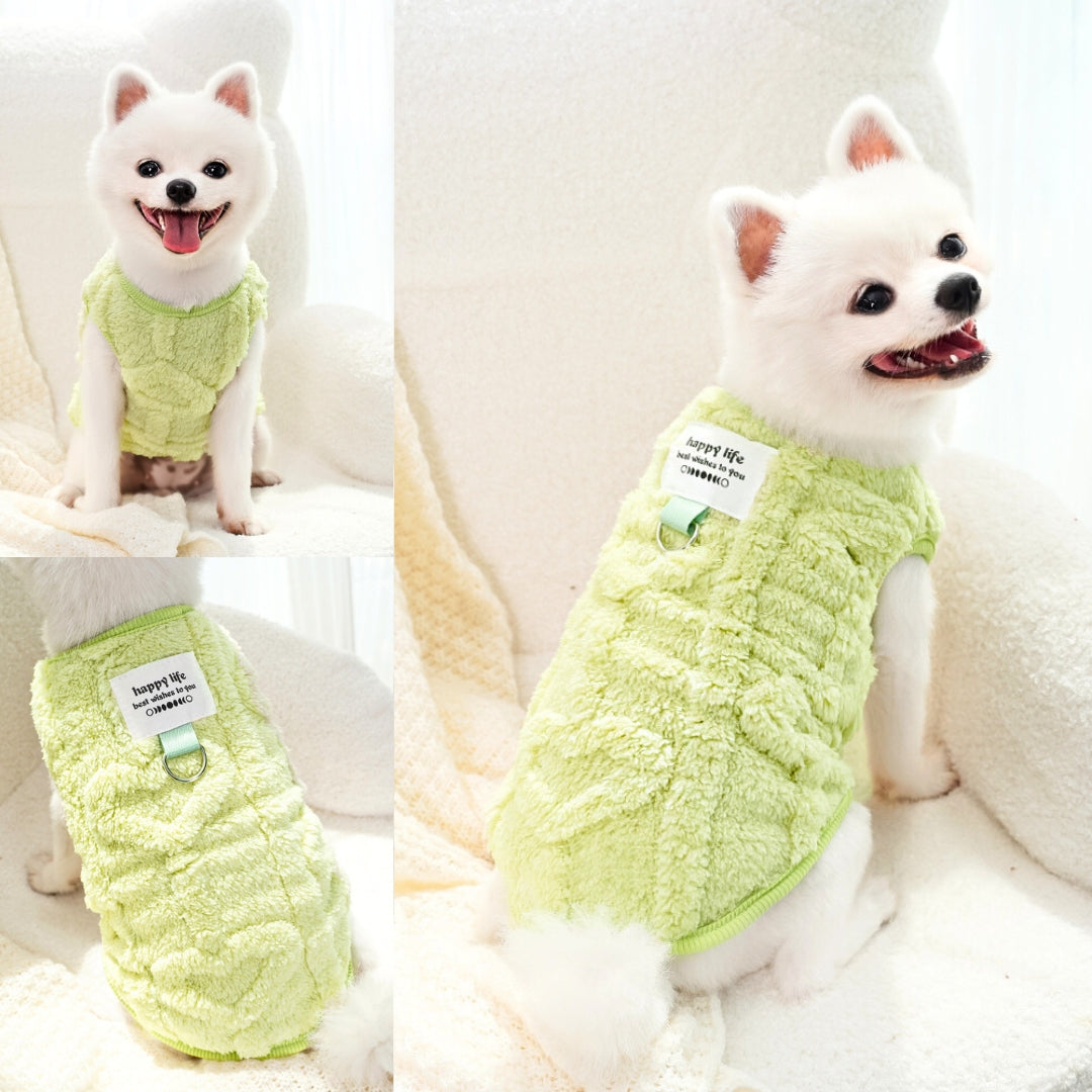 Fleece Dog Sweater with Leash Attachment – Cozy Winter Vest for Small & Medium Dogs(Pink, Blue, Yellow, Green)
