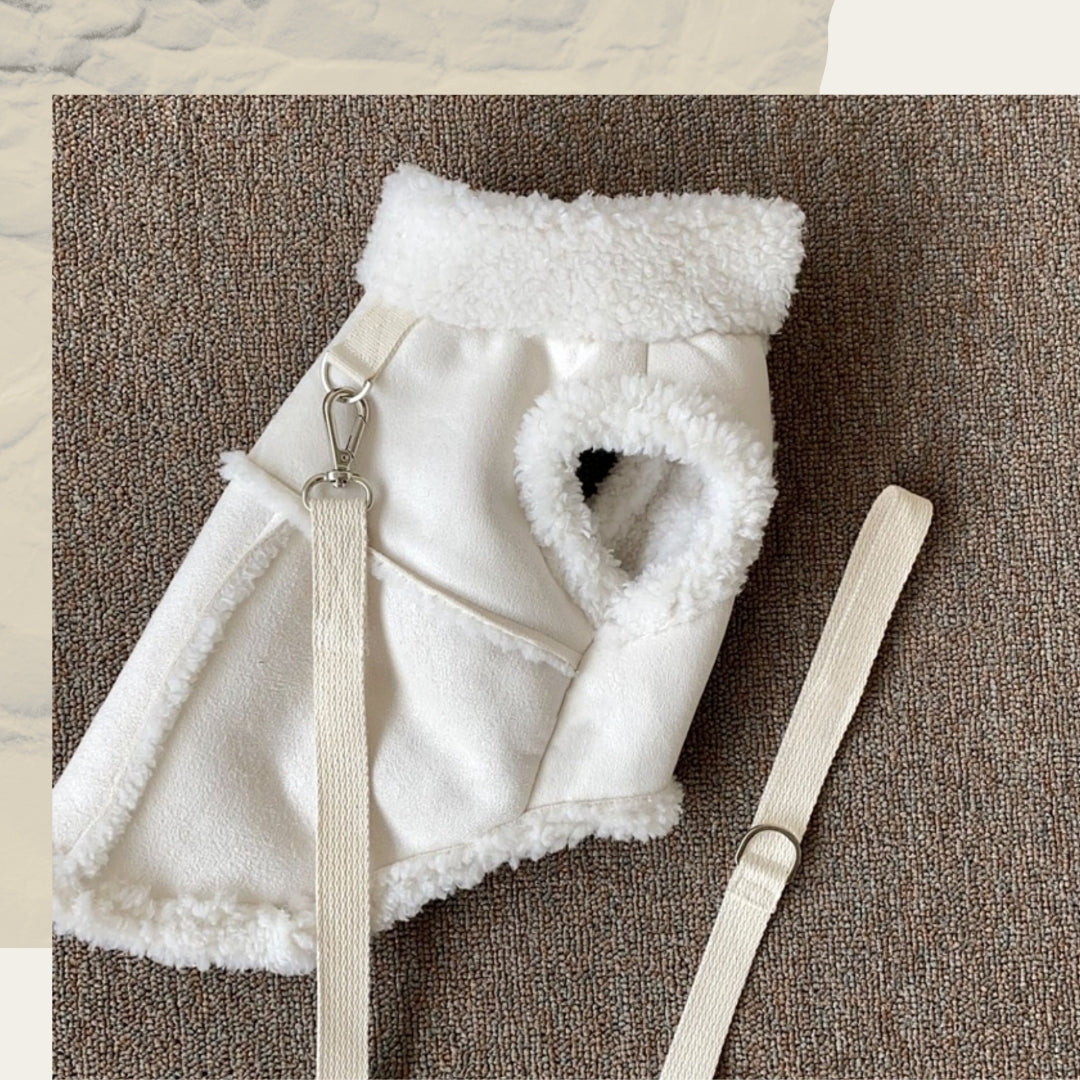 Pet Coat for Fall & Winter with Leash Attachment – Warm Jacket Vest for Small & Medium Dogss(Brown, White, Pink)