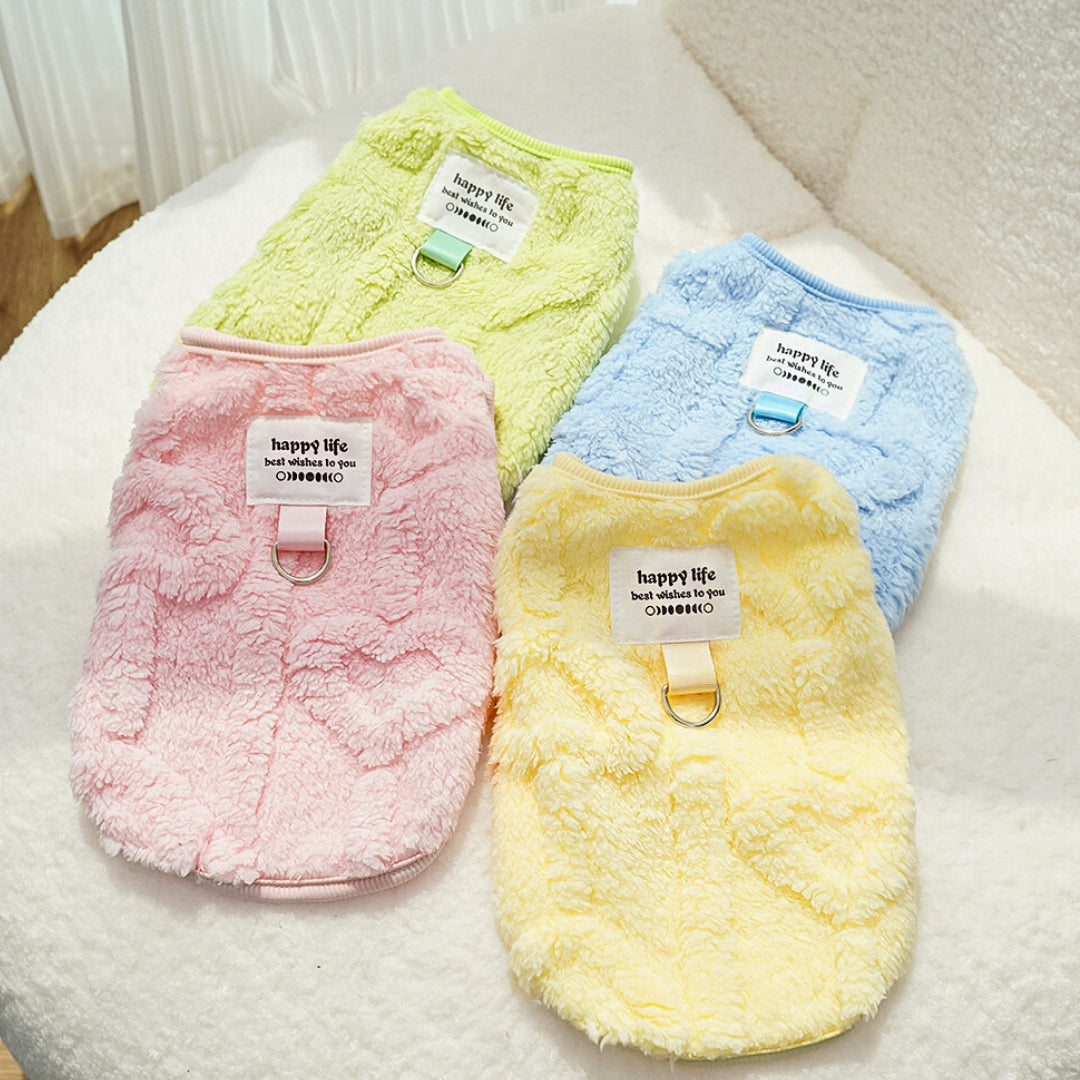 Fleece Dog Sweater with Leash Attachment – Cozy Winter Vest for Small & Medium Dogs(Pink, Blue, Yellow, Green)