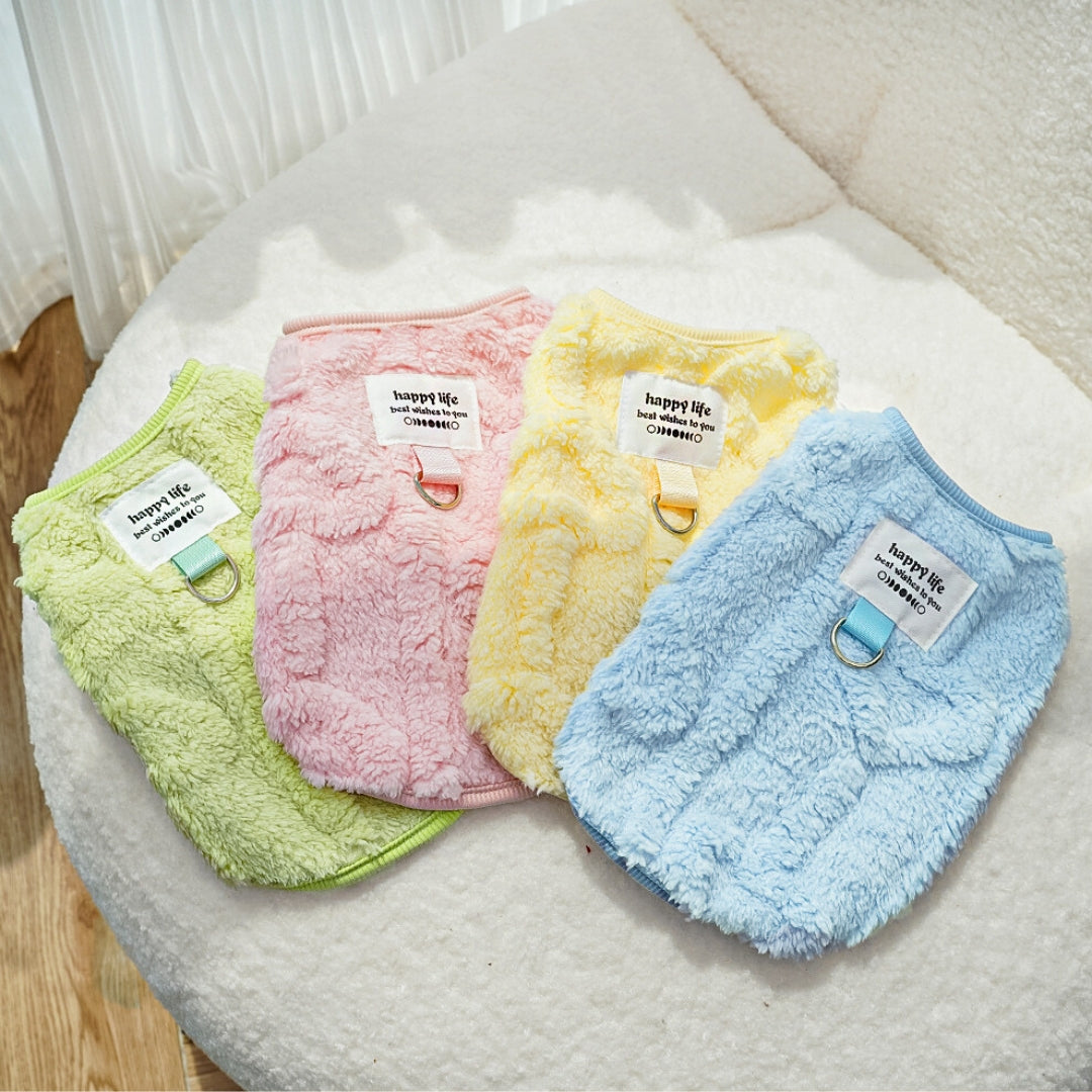 Fleece Dog Sweater with Leash Attachment – Cozy Winter Vest for Small & Medium Dogs(Pink, Blue, Yellow, Green)