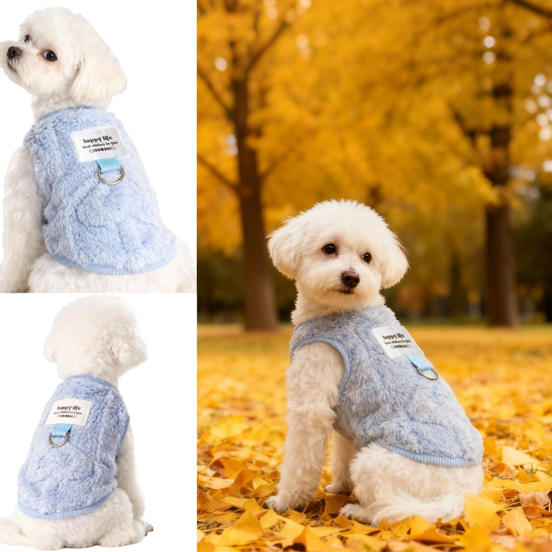 Fleece Dog Sweater with Leash Attachment – Cozy Winter Vest for Small & Medium Dogs(Pink, Blue, Yellow, Green)