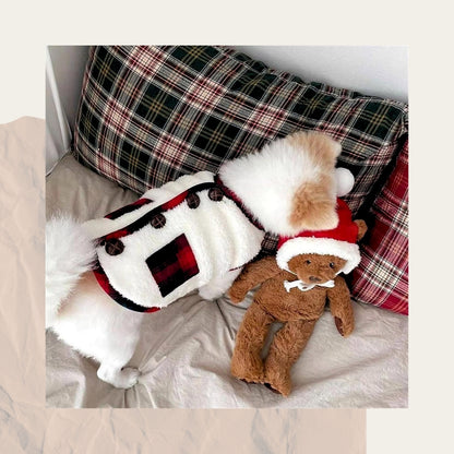 Fleece Pet Vest for Fall & Winter – Warm Soft Plush Coat with Free Scarf for Small & Medium Dogs & Cats (White, Navy)