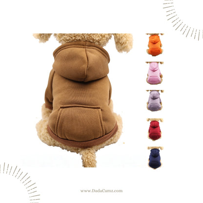 Pet Hoodie for Fall & Winter – Soft Fleece Hooded Sweatshirt with Pocket for Small & Medium Dogs & Cats (Brown, Orange, Pink, Purple, Red, Blue)