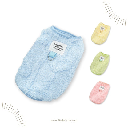 Fleece Dog Sweater with Leash Attachment – Cozy Winter Vest for Small & Medium Dogs(Pink, Blue, Yellow, Green)