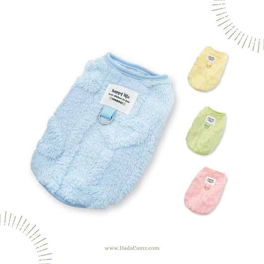 Fleece Dog Sweater with Leash Attachment – Cozy Winter Vest for Small & Medium Dogs(Pink, Blue, Yellow, Green)