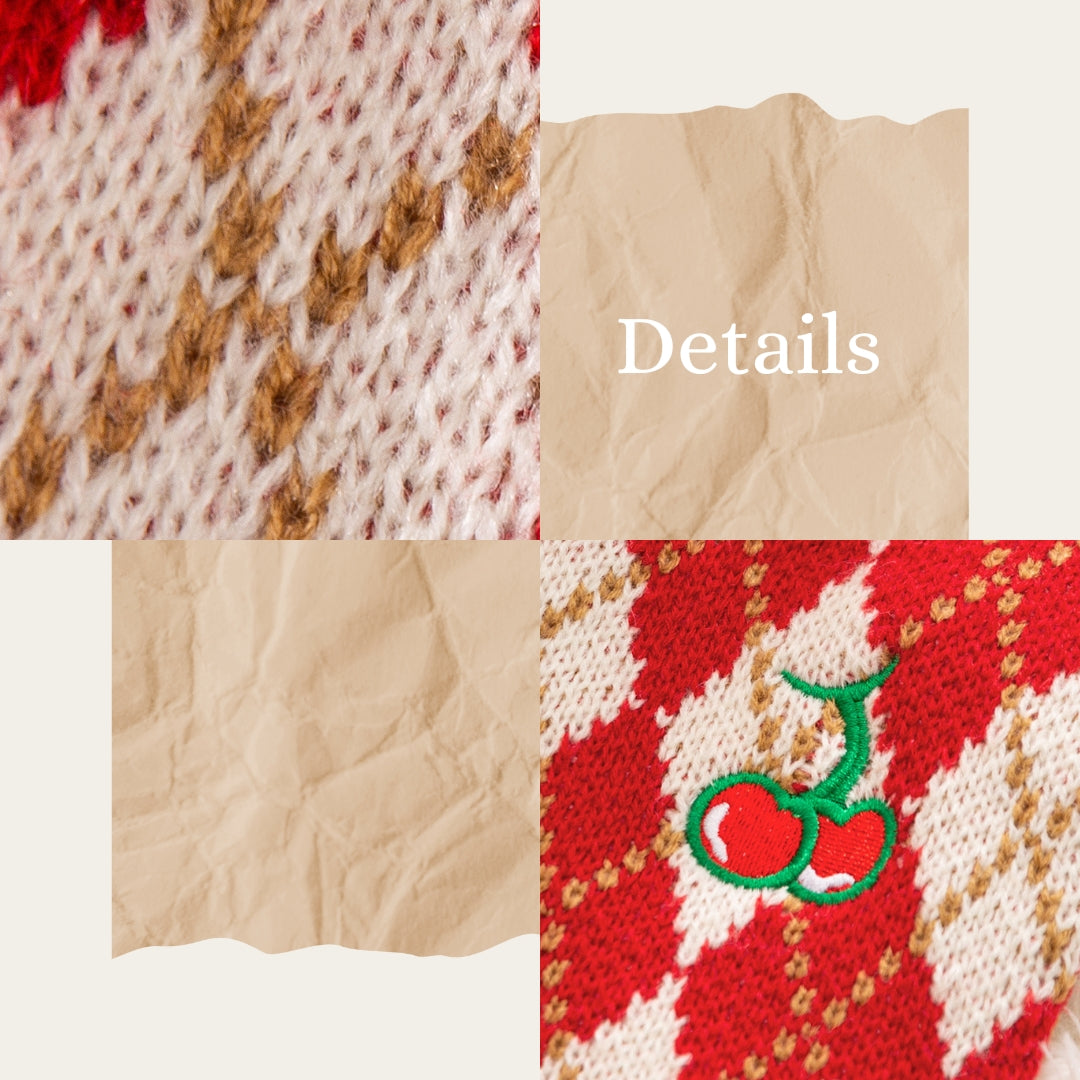 Cherry Pattern Knitted Pet Sweater – Argyle Pullover for Small & Medium Dogs & Cats (Red)