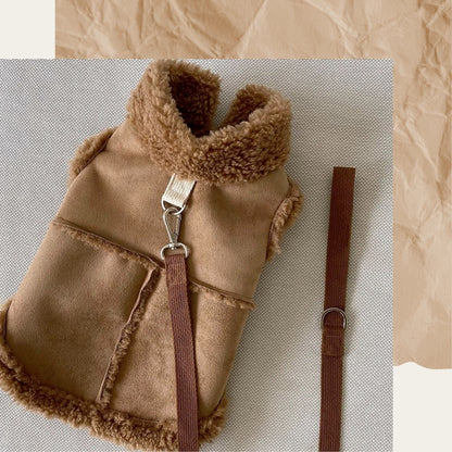 Pet Coat for Fall & Winter with Leash Attachment – Warm Jacket Vest for Small & Medium Dogss(Brown, White, Pink)