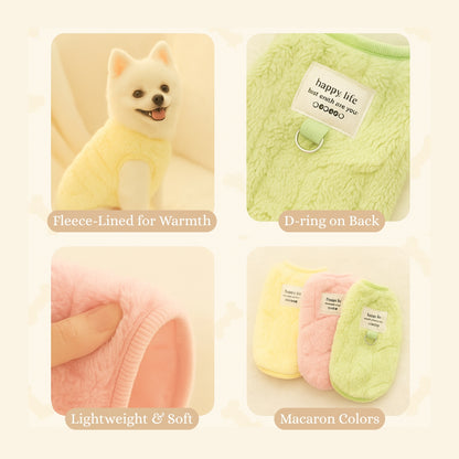 Fleece Dog Sweater with Leash Attachment – Cozy Winter Vest for Small & Medium Dogs(Pink, Blue, Yellow, Green)