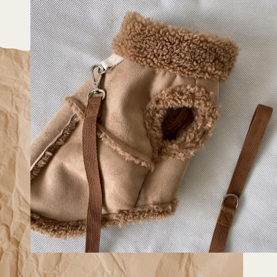 Pet Coat for Fall & Winter with Leash Attachment – Warm Jacket Vest for Small & Medium Dogss(Brown, White, Pink)