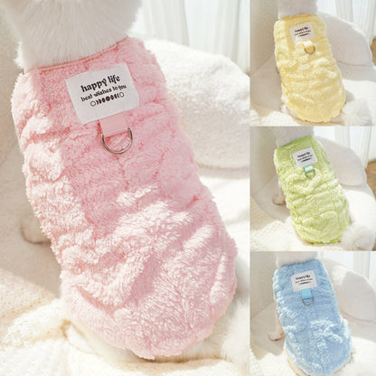 Fleece Dog Sweater with Leash Attachment – Cozy Winter Vest for Small & Medium Dogs(Pink, Blue, Yellow, Green)