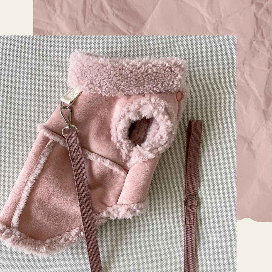 Pet Coat for Fall & Winter with Leash Attachment – Warm Jacket Vest for Small & Medium Dogss(Brown, White, Pink)