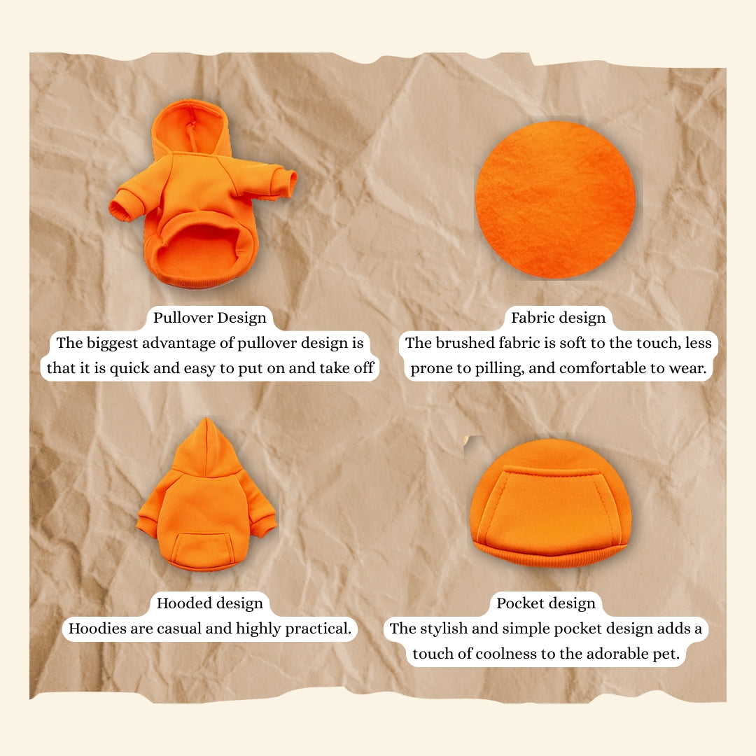 Pet Hoodie for Fall & Winter – Soft Fleece Hooded Sweatshirt with Pocket for Small & Medium Dogs & Cats (Brown, Orange, Pink, Purple, Red, Blue)