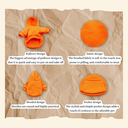 Pet Hoodie for Fall & Winter – Soft Fleece Hooded Sweatshirt with Pocket for Small & Medium Dogs & Cats (Brown, Orange, Pink, Purple, Red, Blue)