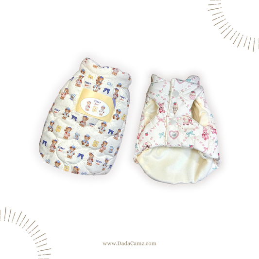 Padded Pet Vest Jacket – Thick Fleece-Lined Winter Outerwear for Small & Medium Dogs & Cats (Teddy Blue / Bunny Pink)