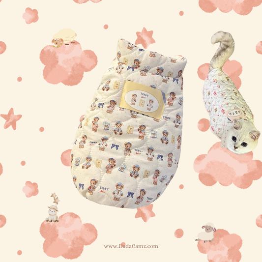 Padded Pet Vest Jacket – Thick Fleece-Lined Winter Outerwear for Small & Medium Dogs & Cats (Teddy Blue / Bunny Pink)