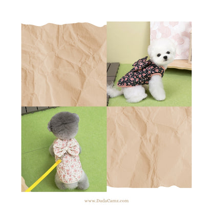 Korean & Japanese Style Floral Padded Pet Vest with Leash Ring – Sleeveless Winter Jacket for Small & Medium Dogs & Cats (Black, Off-White)