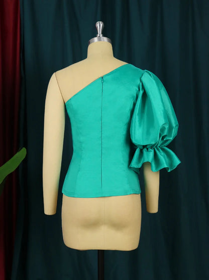 Women Blouse One Shoulder Puff Sleeves Sexy Elegant Tops