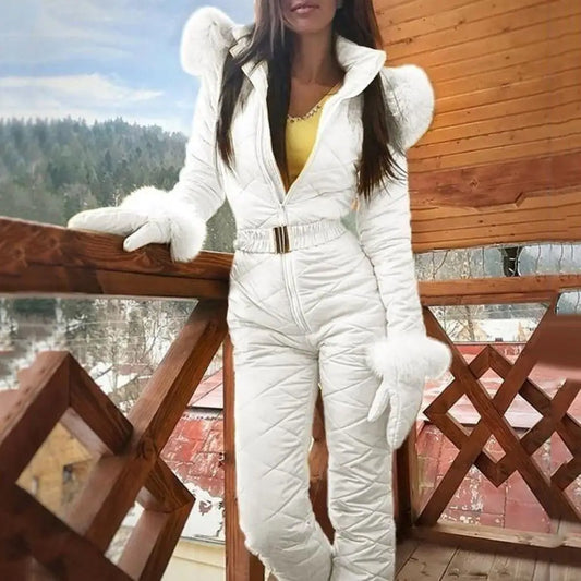 Warm Skiing Zipper Hooded Women Jumpsuit Fleece Jumpsuit