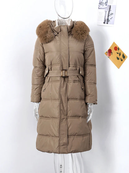 Padded Down Coats Hoodies Fur Collar With Belt