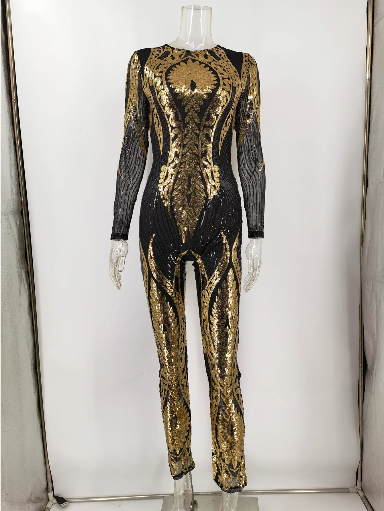Sexy Long sleeve Sequin bodycon jumpsuit party nightclub jumpsuits