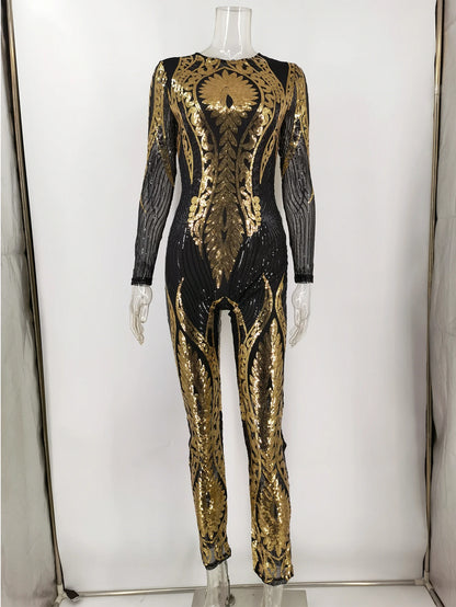 Sexy Long sleeve Sequin bodycon jumpsuit party nightclub jumpsuits