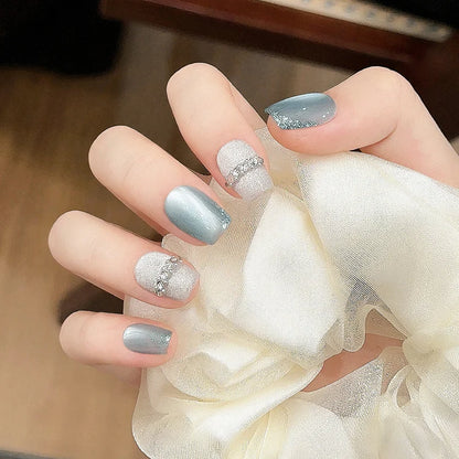 SKY CLOUD 10pcs Blue Handmade Press On Nails Cat Eye