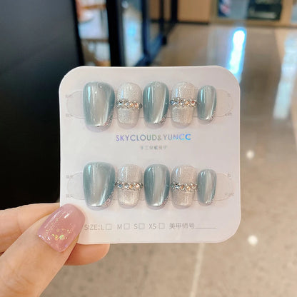 SKY CLOUD 10pcs Blue Handmade Press On Nails Cat Eye