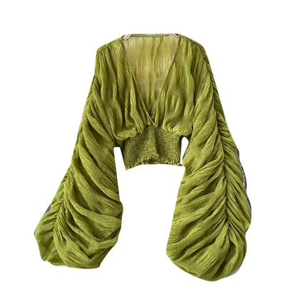 Women's Cropped Chiffon Blouse