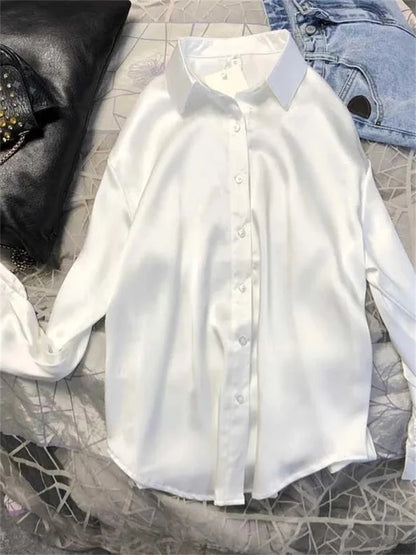 Casual Office Lady Silk Elegant Winter Tops