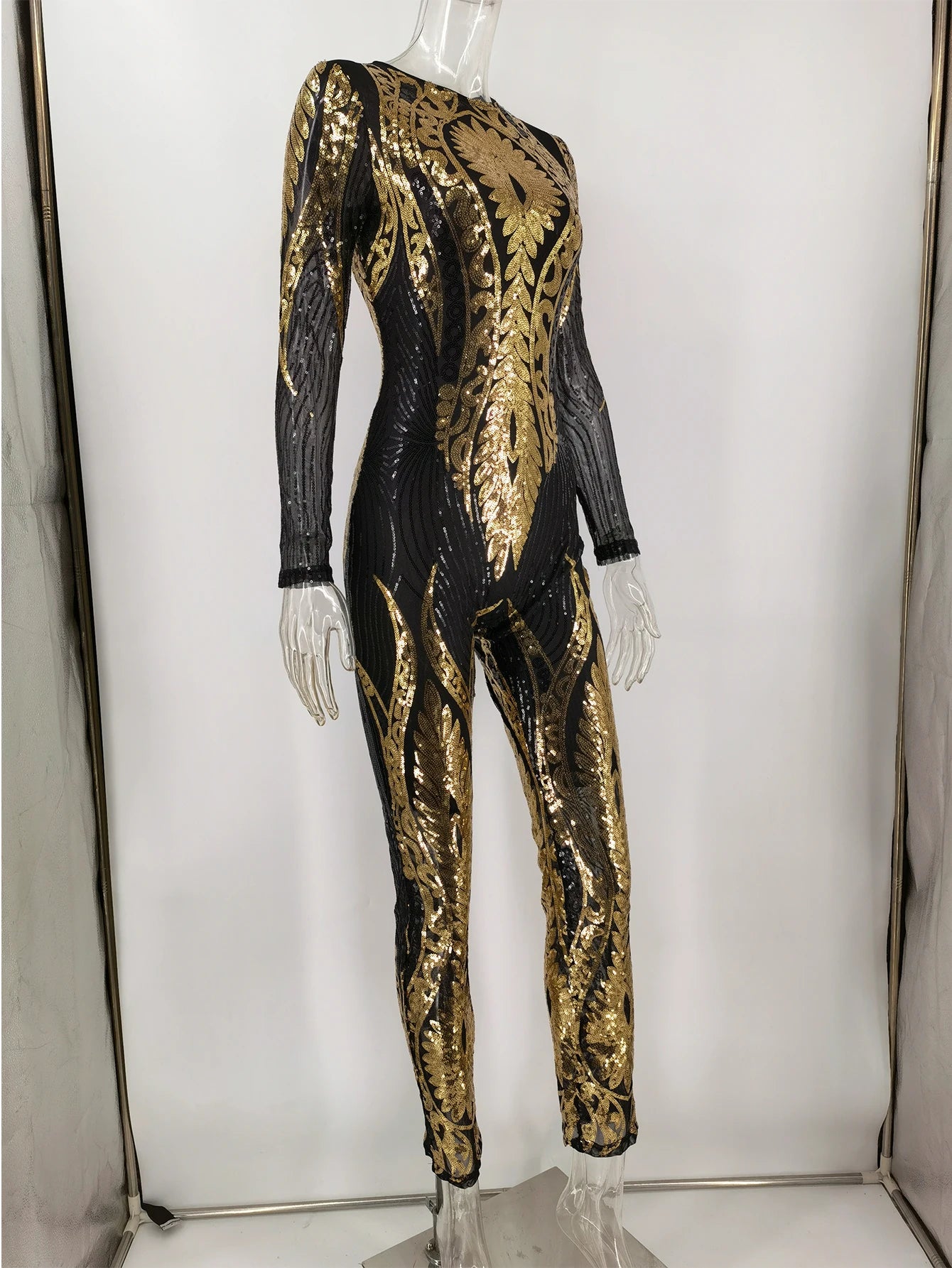 Sexy Long sleeve Sequin bodycon jumpsuit party nightclub jumpsuits