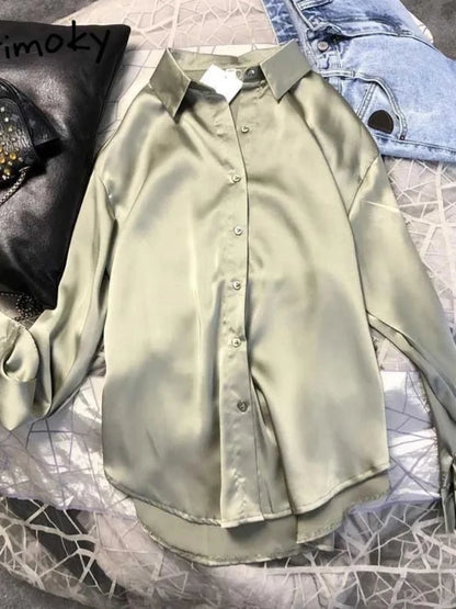 Casual Office Lady Silk Elegant Winter Tops