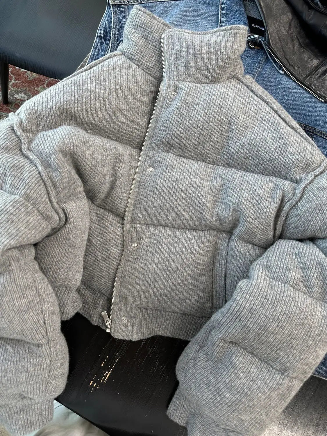 Korean Style High-end Short Gray Cotton Coat