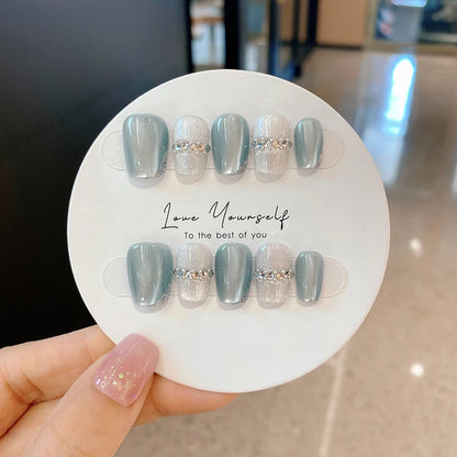 SKY CLOUD 10pcs Blue Handmade Press On Nails Cat Eye