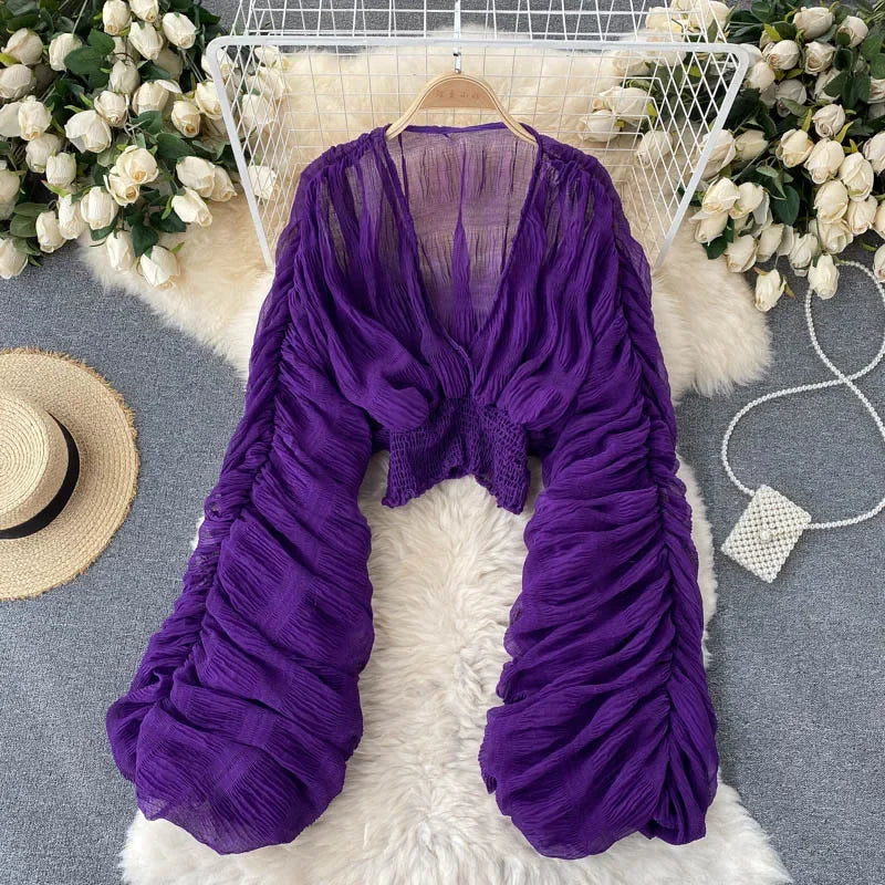 Women's Cropped Chiffon Blouse