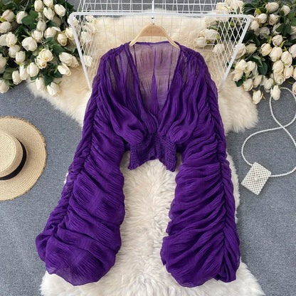 Women's Cropped Chiffon Blouse
