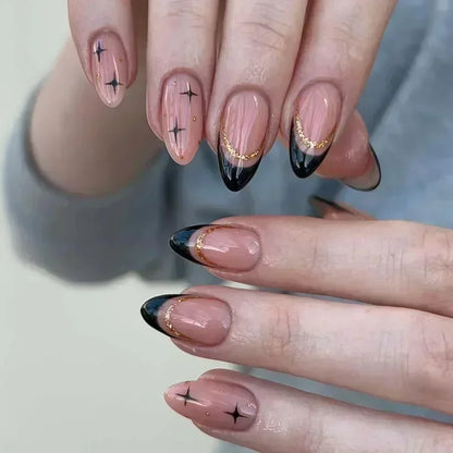 Wine Red Almond Simple Long Stiletto with French Design Nails Design