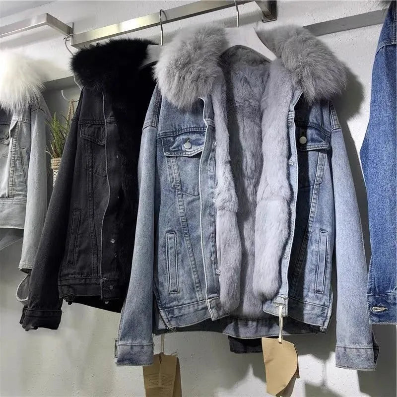 Thickened Fur Collar Denim Coat Windproof Jacket