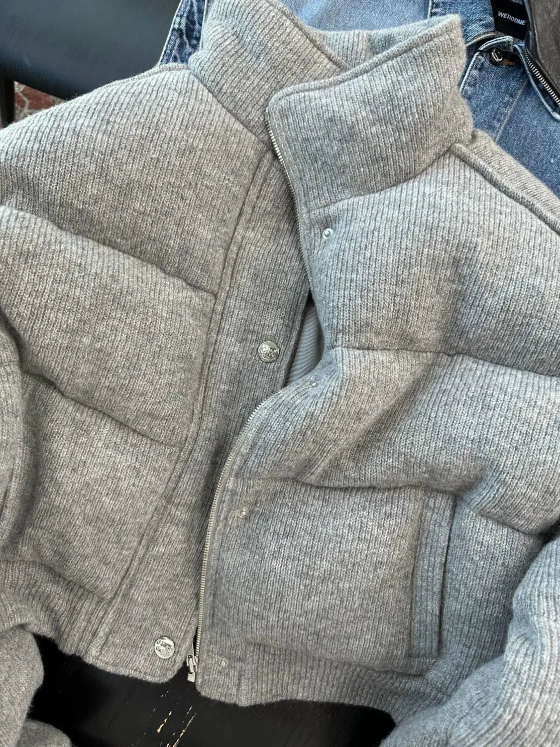 Korean Style High-end Short Gray Cotton Coat