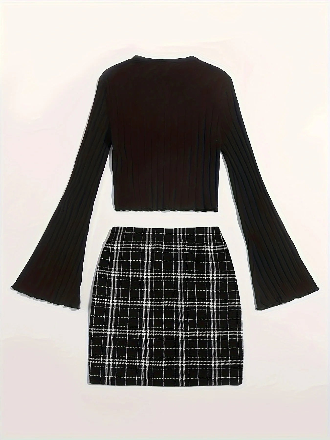 Casual Colorblock Two-piece Skirt Set Ribbed