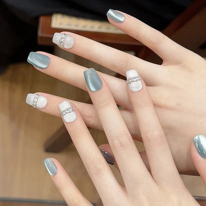 SKY CLOUD 10pcs Blue Handmade Press On Nails Cat Eye