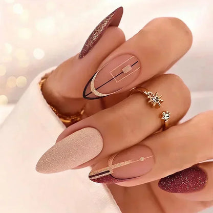Wine Red Almond Simple Long Stiletto with French Design Nails Design