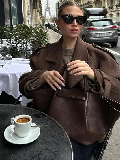 Chic Short Woolen Coat Lapel Double-breasted Coats