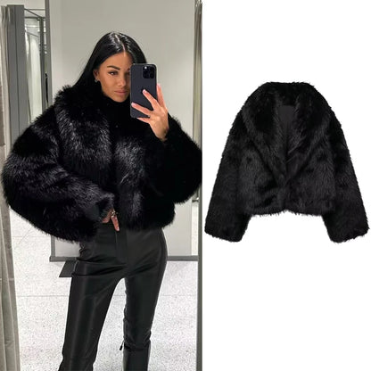 TRAF Black Faux Fur Coats