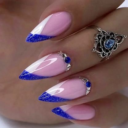 Wine Red Almond Simple Long Stiletto with French Design Nails Design