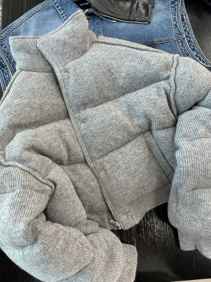 Korean Style High-end Short Gray Cotton Coat
