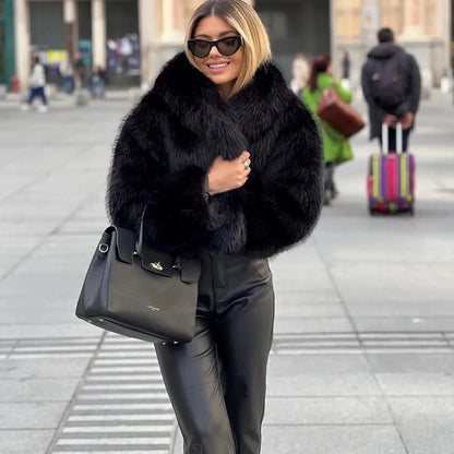 TRAF Black Faux Fur Coats