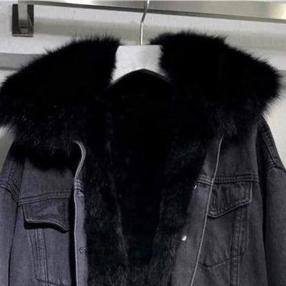 Thickened Fur Collar Denim Coat Windproof Jacket