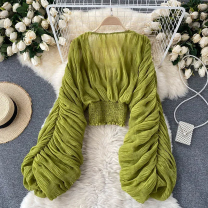 Women's Cropped Chiffon Blouse